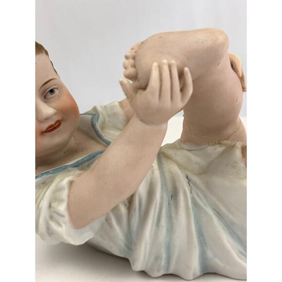 Antique German Bisque Piano Baby on Back Germany 7.5" Long - Picture 5 of 16